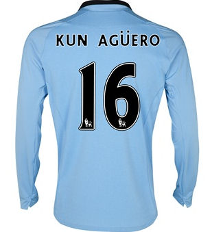 2012-13 Man City Long Sleeve Home Shirt (Kun Aguero 16)